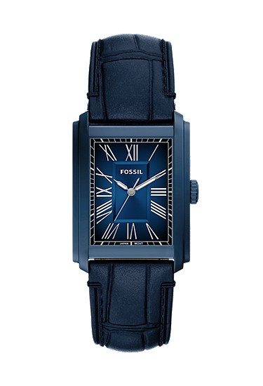 Carraway 30mm Three-Hand Navy Croco Leather Watch
