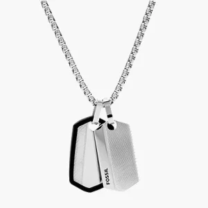 Harlow Linear Texture Stainless Steel Dog Tag Necklace