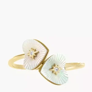 Sutton Radiant Love Gold-Tone Stainless Steel Mother-of-Pearl Heart Toi Et Moi Ring