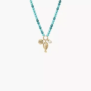 Sutton By The Sea Turquoise Blue Acrylic Beaded Shell Necklace